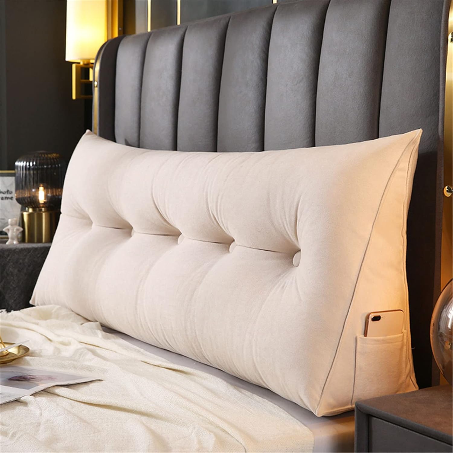 Almohada triangular grande de cuña de lectura, cabecera de dormitorio, respaldo de cama, soporte de posicionamiento, cojín de descanso de cama con