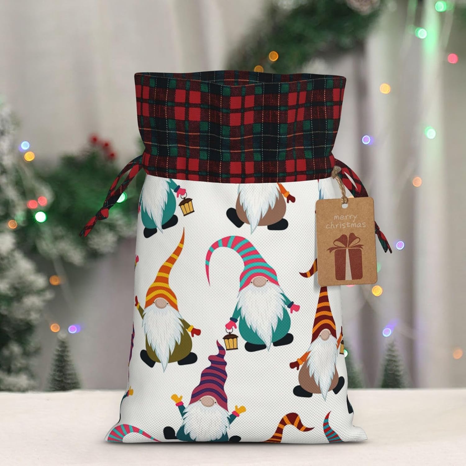 Bolsas de regalo de Navidad con cordón de gnomos divertidos, para mujeres y hombres, suministros de Navidad, 2 tamaños