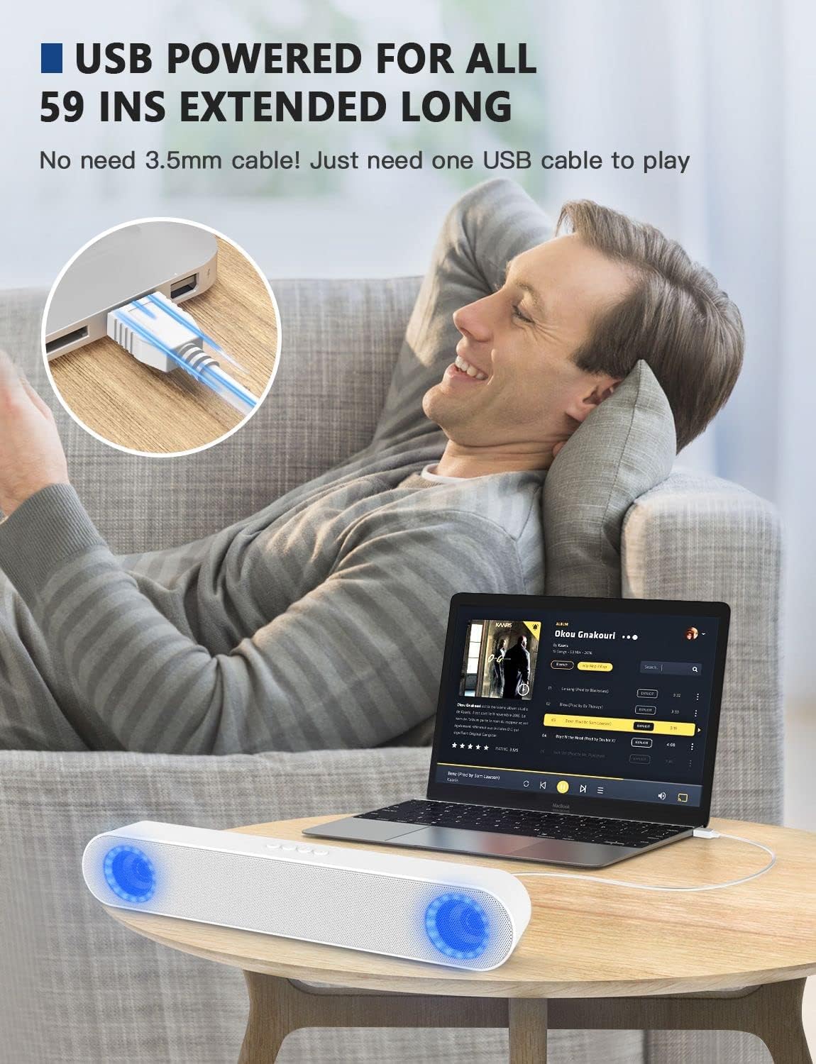 LENRUE Altavoces de computadora, altavoces de PC alimentados por USB para computadora de escritorio portátil, tableta con luces, Plug and Play