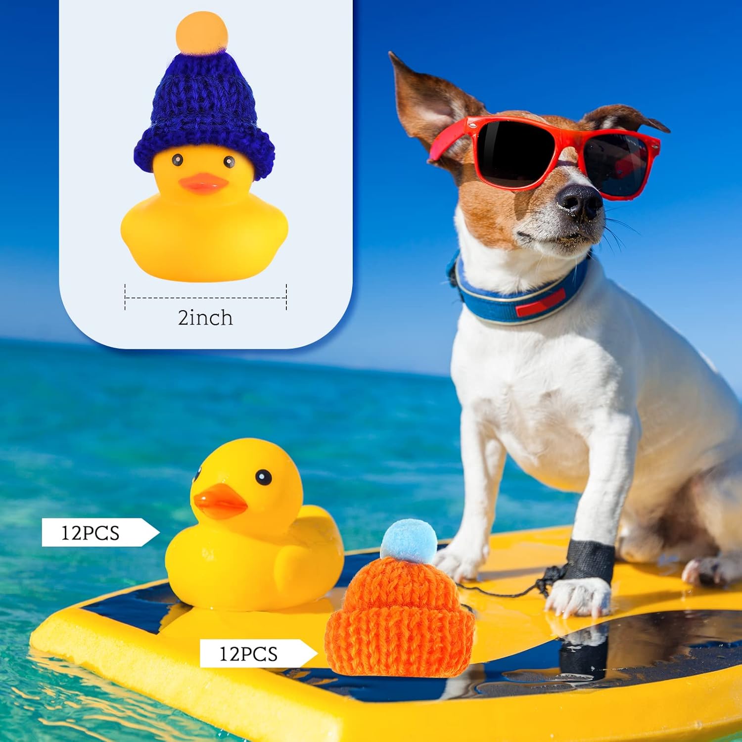 Chivao 12 patos de goma con 12 lentes de sol, sombreros, gorros, bufanda, pequeños patos de crucero a granel, juguetes de bañera para regalo del día
