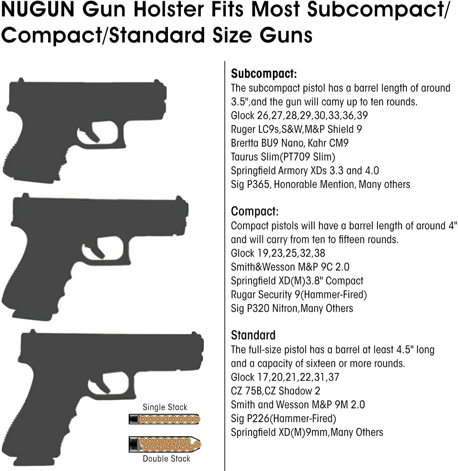 Concealed Carry Holster, Gun Holster for Men and Women, Universal IWB Holsters for Pistols Right and Left Hand, Fits Glock 17 19 26 27 42 43 S&W M&P