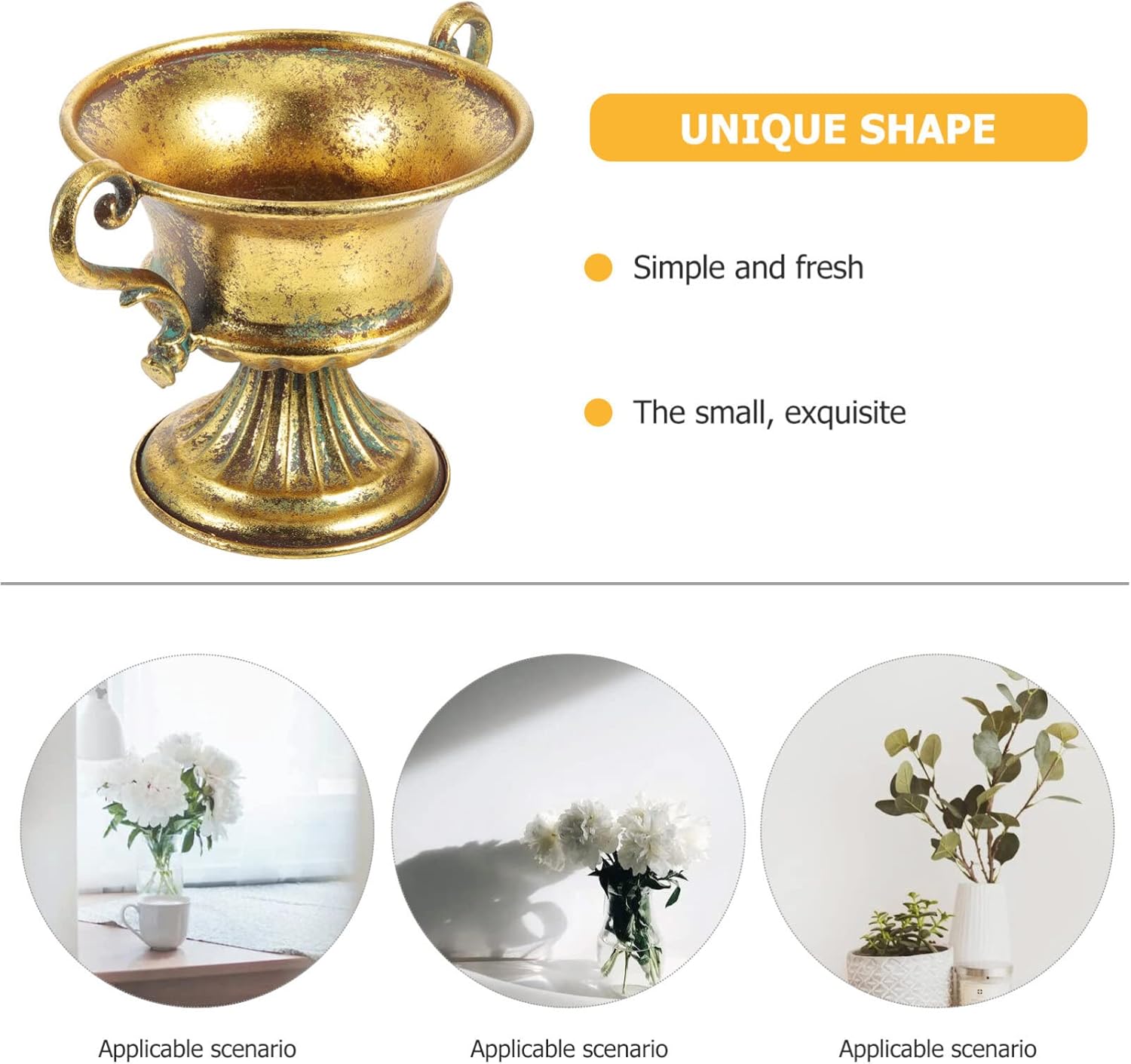 Maceta de urna antigua, jarrón de pedestal, jarrón de metal dorado envejecido, jarrón alto de trompeta elegante, macetas para centro de mesa,