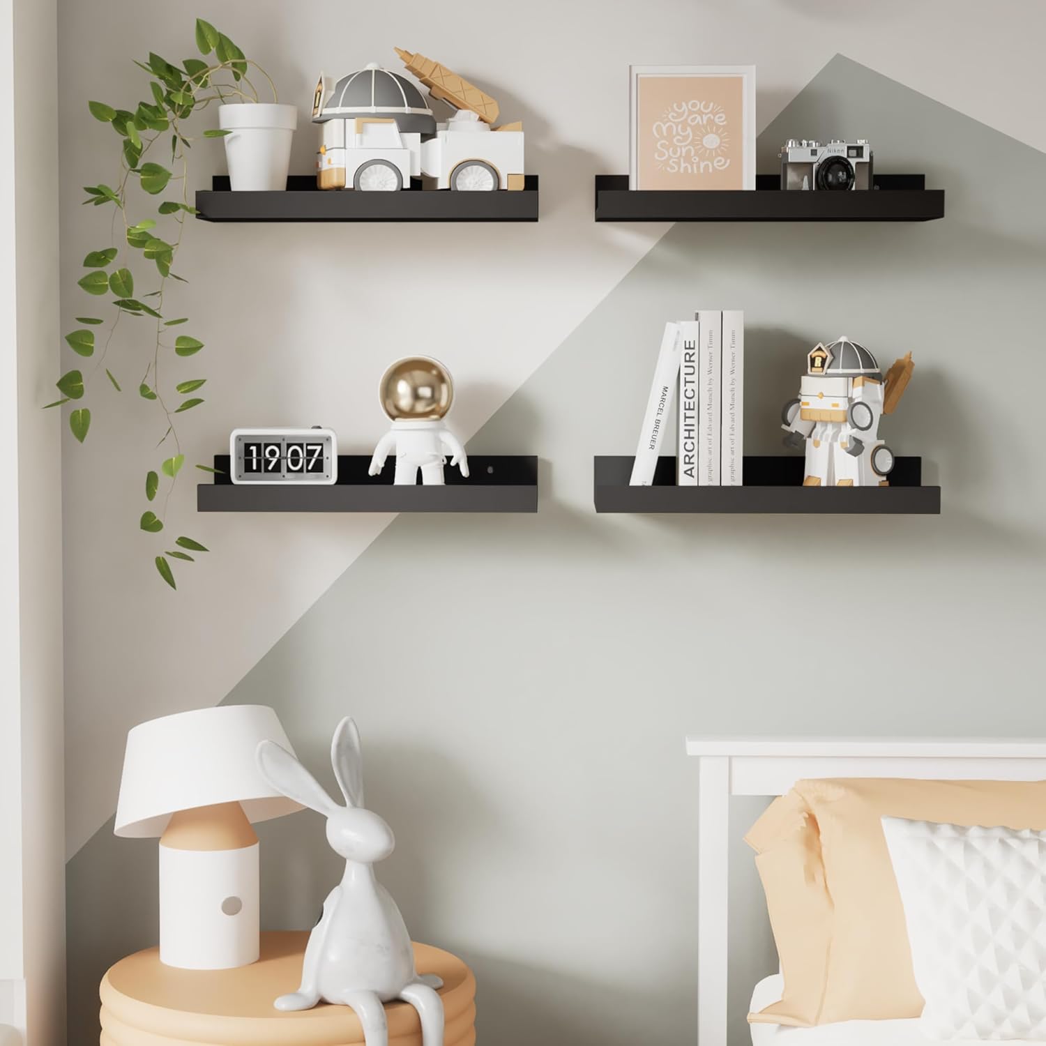 Xeapoms Juego de 4 estantes flotantes para pared, estantes de pared de exhibición para decoración de pared, estantes de baño montados en la pared