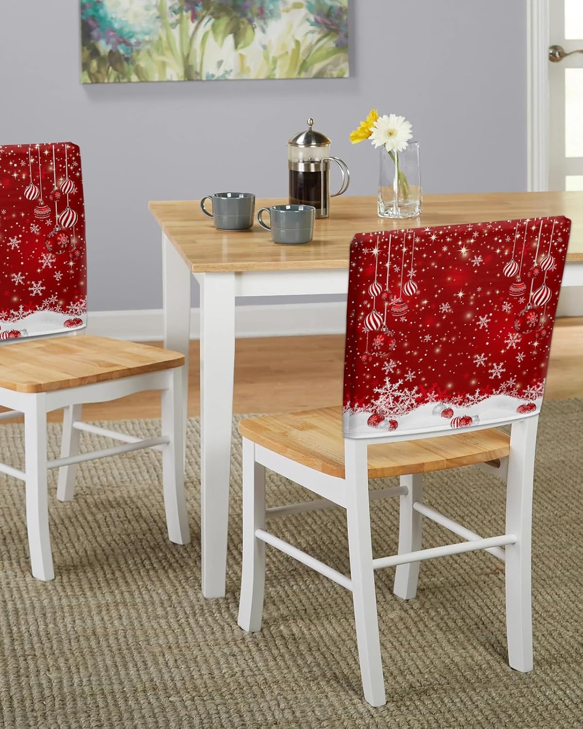 Meet 1998 Juego de 6 fundas de silla de Navidad con respaldo rojo, protector de silla de bolas de Navidad elásticas para cocina, hotel, extraíble,
