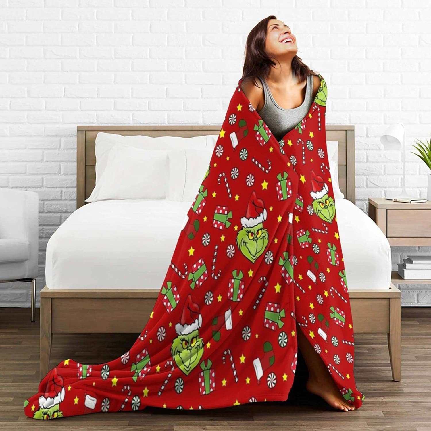 Grinnch – Manta de Navidad con texto en inglés “How to Stole Christmas”, ultra suave, de microforro polar, duradera, para Halloween, manta suave y