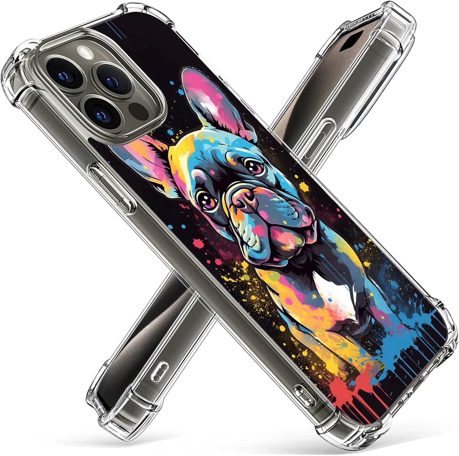 Funda de Bulldog Francés para iPhone 15 Pro, PC duro + TPU Bumper Funda protectora transparente compatible con iPhone 15 Pro 6.1 pulgadas – Color