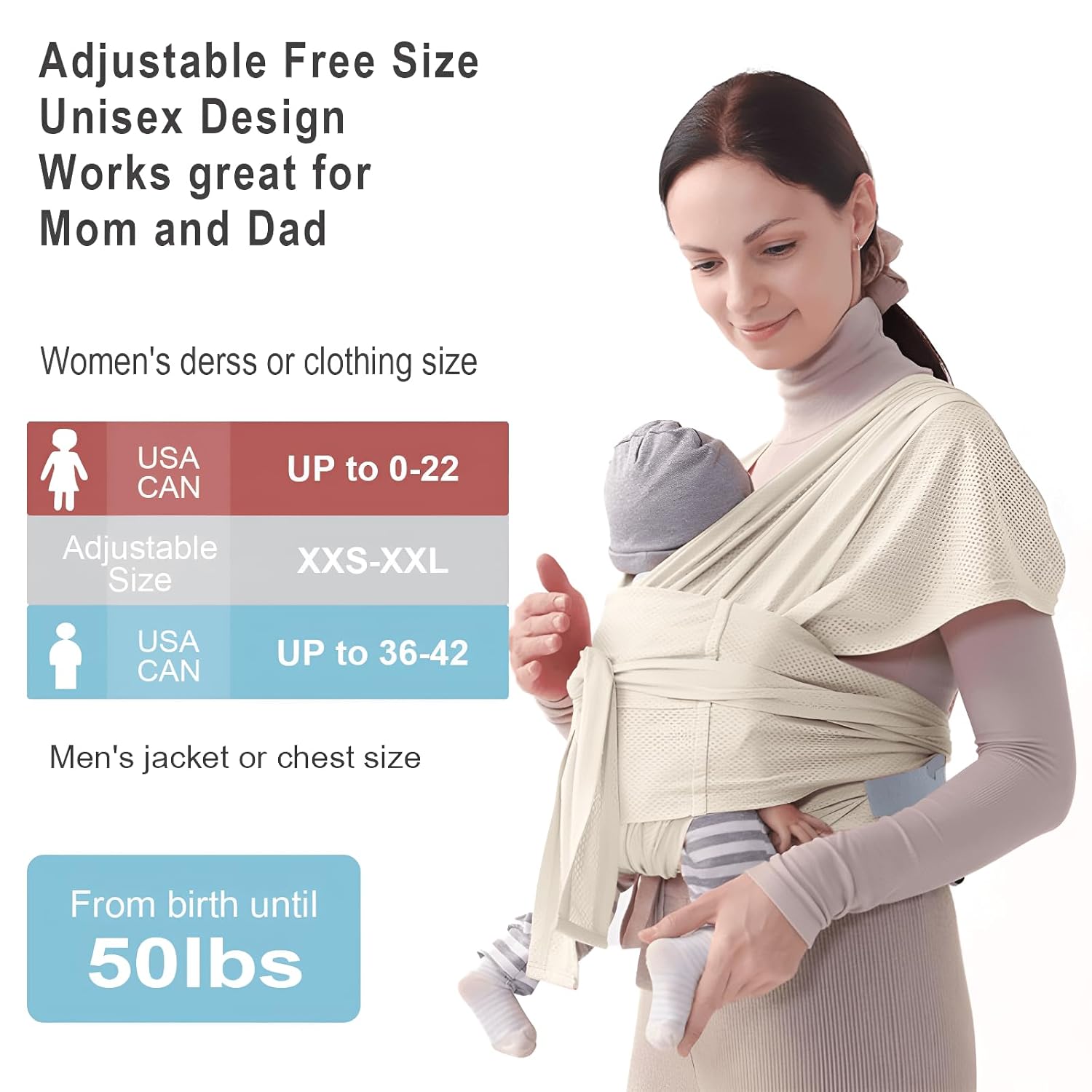 Fular portabebés, portabebés ajustable para recién nacidos a niños pequeños, fácil de llevar, estilo camiseta, envoltura de bebé para papá y mamá