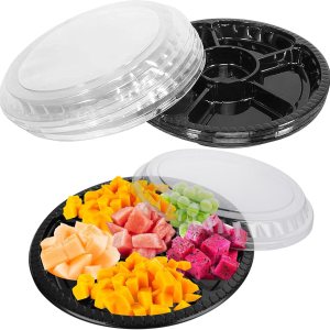 15 bandejas divididas para servir, bandeja redonda de plástico para aperitivos con tapa transparente, recipientes desechables de 10 pulgadas, 15 bandejas divididas para servir, bandeja redonda de plástico para aperitivos con tapa transparente, recipientes desechables de 10 pulgadas,