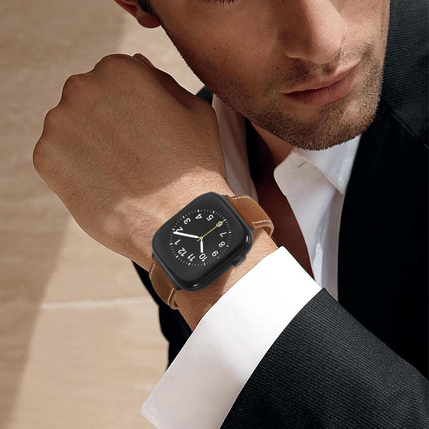 Correas de cuero genuino compatibles con Apple Watch Band de 1.929 in 1.772 in 1.732 in 1.654 in 1.614 in 1.575 in 1.496 in para hombres y mujeres,