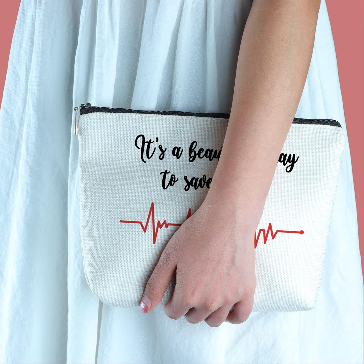 Yegifeyct Regalos de agradecimiento para enfermeras para mujeres, bolsa de maquillaje de viaje con texto en inglés “It’s a Beautiful Day to Save a