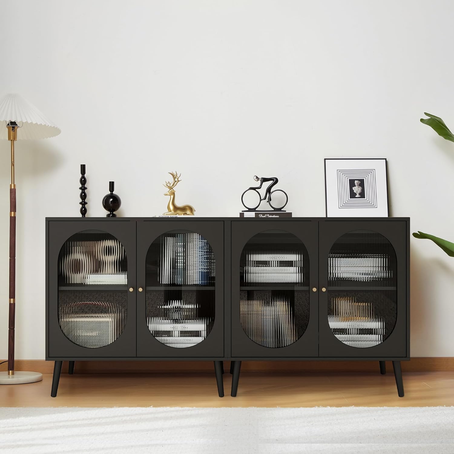 PHOYAL Aparador de buffet, armario de almacenamiento moderno con 2 puertas y estantes ajustables para cocina, sala de estar, pasillo, color negro