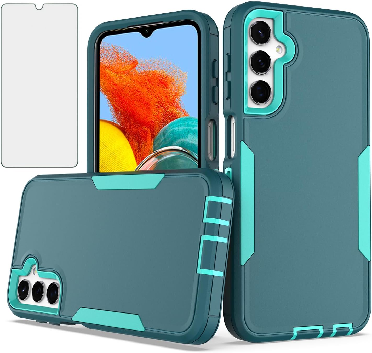 Asuwish Funda para Samsung Galaxy A24 4G5G con protector de pantalla de vidrio templado y accesorios híbridos de doble capa para celda, dura,
