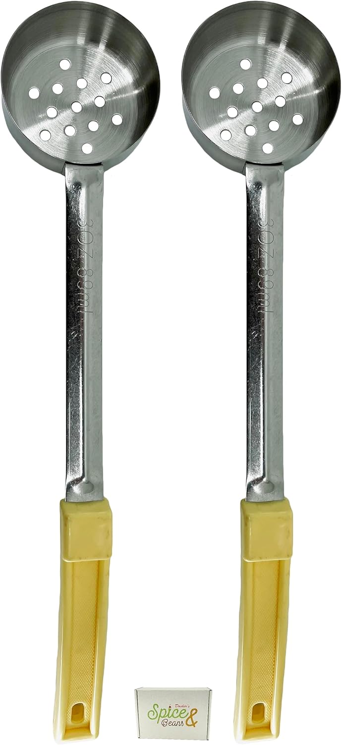 Cuchara de servir de acero inoxidable para control de porciones, paquete de 2 (3 onzas, perforada)