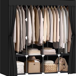 LOKEME Armario portátil, organizador de armario negro con cubierta, armarios portátiles para colgar ropa de 65.4 x 17.4 x 64.4 pulgadas, 4 varillas LOKEME Armario portátil, organizador de armario negro con cubierta, armarios portátiles para colgar ropa de 65.4 x 17.4 x 64.4 pulgadas, 4 varillas