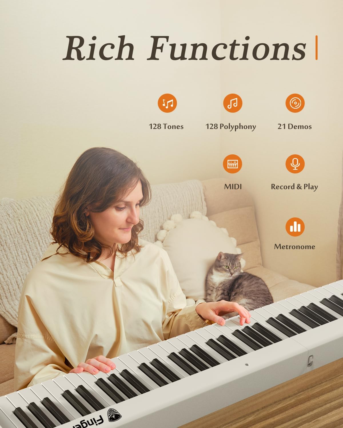 FingerBallet Teclado de piano portátil, piano digital plegable semipesado con 88 teclas de luz, tamaño completo, grano de madera, teclado de piano