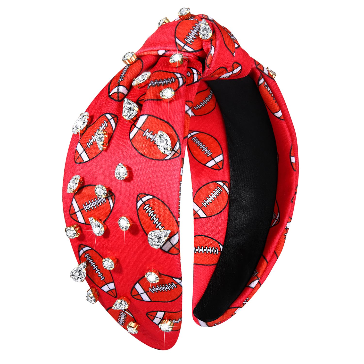 Diadema de fútbol para mujer, accesorios de fútbol para mamá, diadema anudada con diamantes de imitación, diadema con nudo superior ancho adornado,