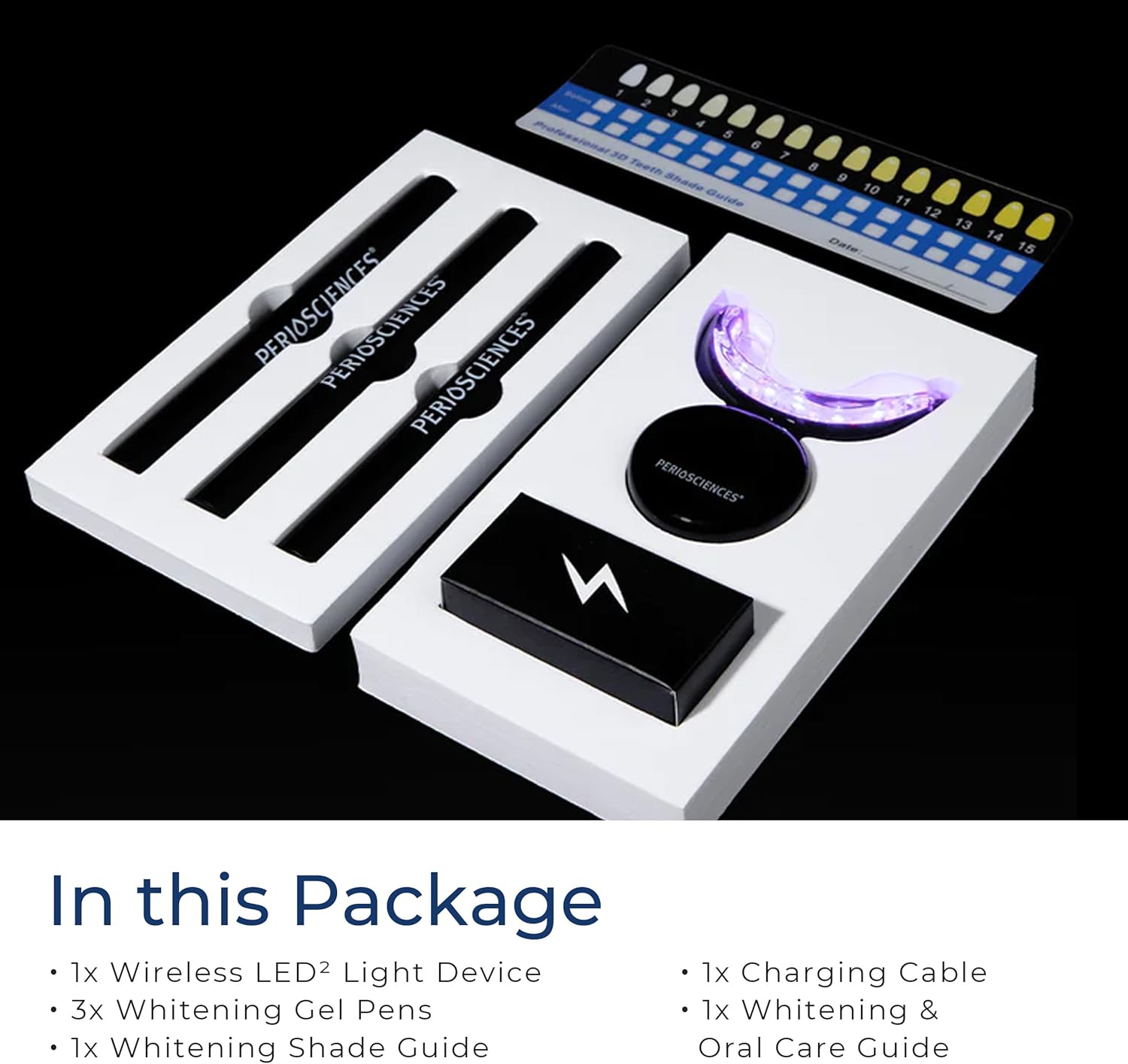 PerioSciences Sistema de blanqueamiento dental  LED Dispositivo de luz de blanqueamiento dental inalámbrico  3 dientes blanqueamiento de gel pluma