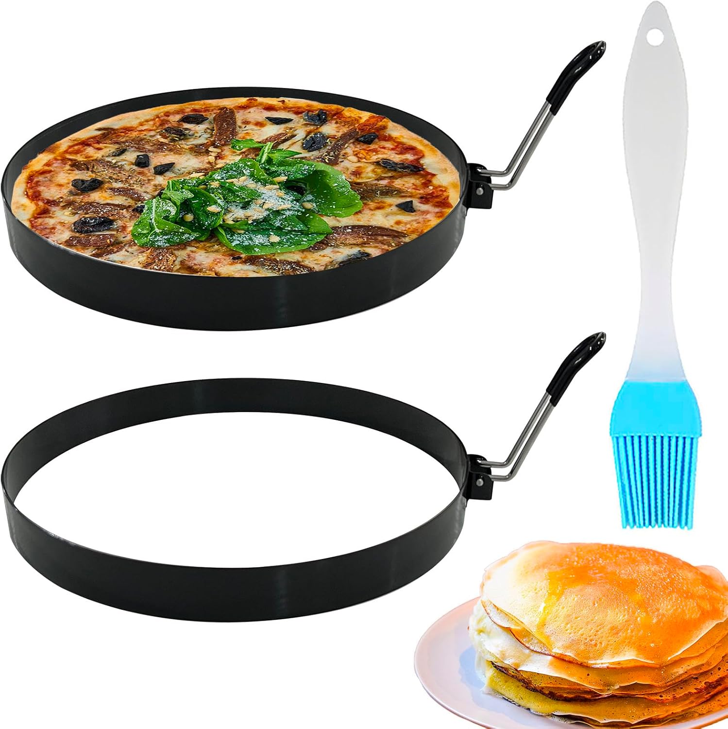Paquete de 2 anillos para panqueques de 6 pulgadas para huevos de tortilla para freír huevos, antiadherentes, anillos redondos de acero inoxidable