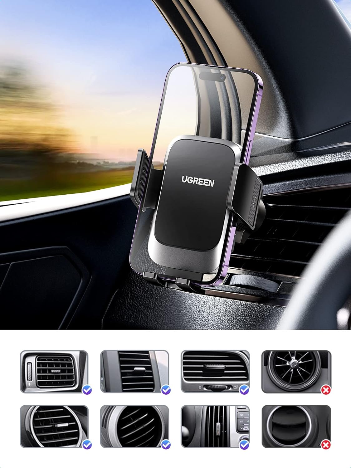UGREEN Paquete de soporte magnético para teléfono y soporte de ventilación para automóvil