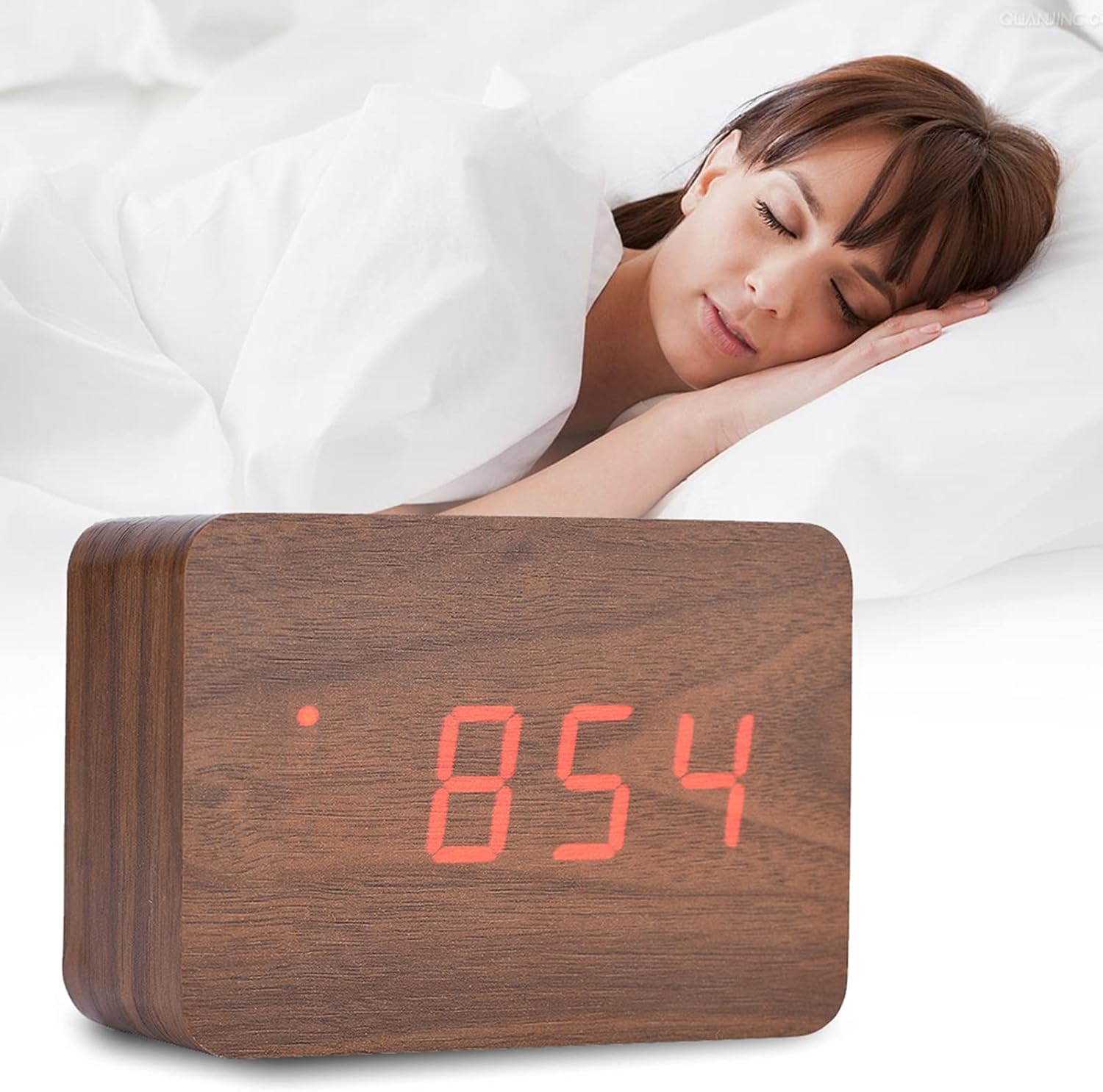 Luces LED suaves alimentadas por 3 pilas AAA, reloj despertador de madera, reloj despertador digital de madera para dormitorio, oficina, escuela