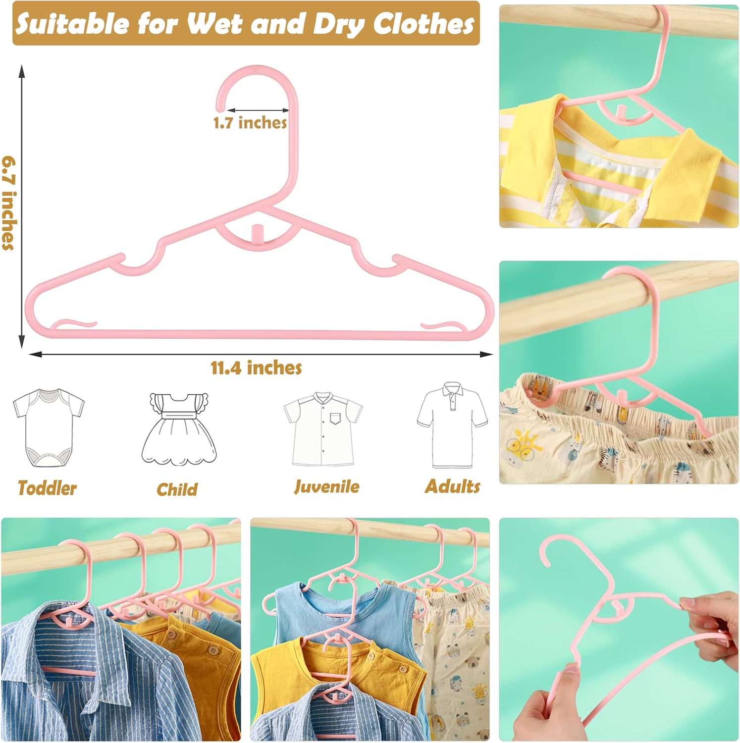 Paquete de 80 perchas de plástico para bebé, perchas para ropa infantil con clips para guardería, perchas que ahorran espacio para organizador de