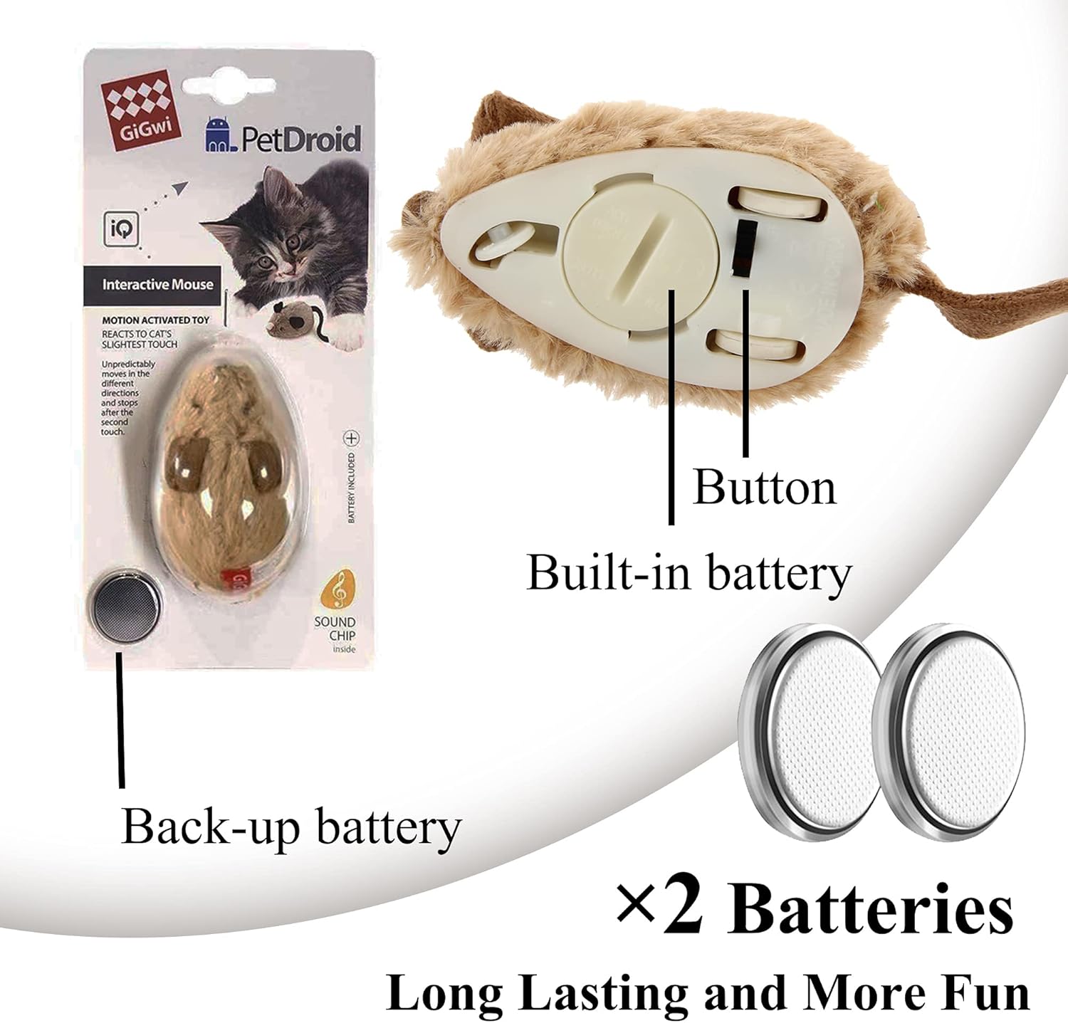 Vealind GiGwi – Juguetes interactivos para gatos, ratones móviles con sonido chirriante realista (café)