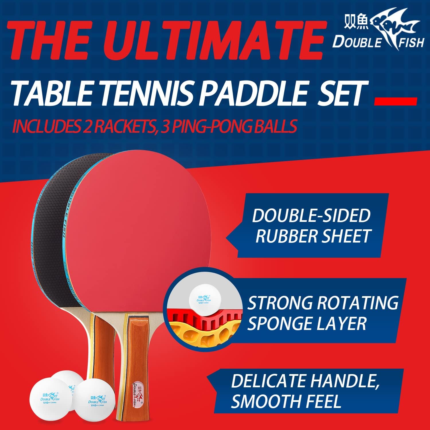 Juego de palas de ping-pong, aprobado por la ITTF de goma para 2 jugadores con pelotas, juego de raqueta de tenis de mesa para principiantes juego