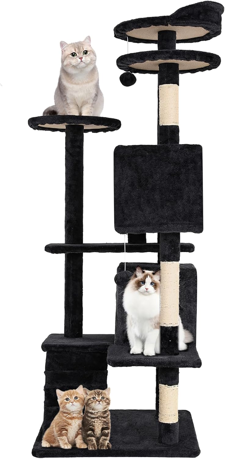 247 Shop at Home Court – Torre de árbol para gatos de interior de 54 pulgadas, varios niveles con postes rascadores para gatos, casa de pie para