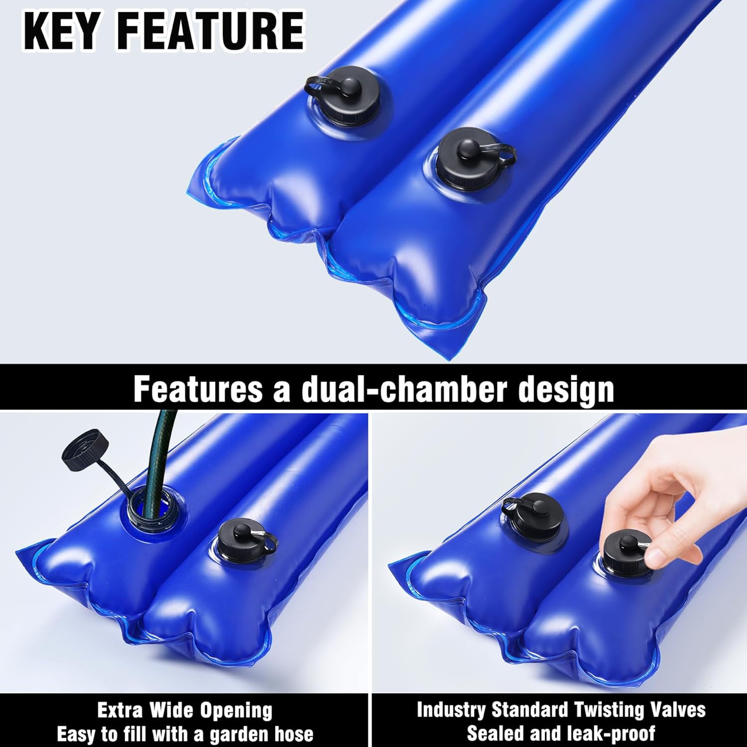 LanPool Bolsas de agua para piscina de doble cámara de 8.5 pies, tubos de agua resistentes  Pesos de cubierta de piscina para cubierta de piscina