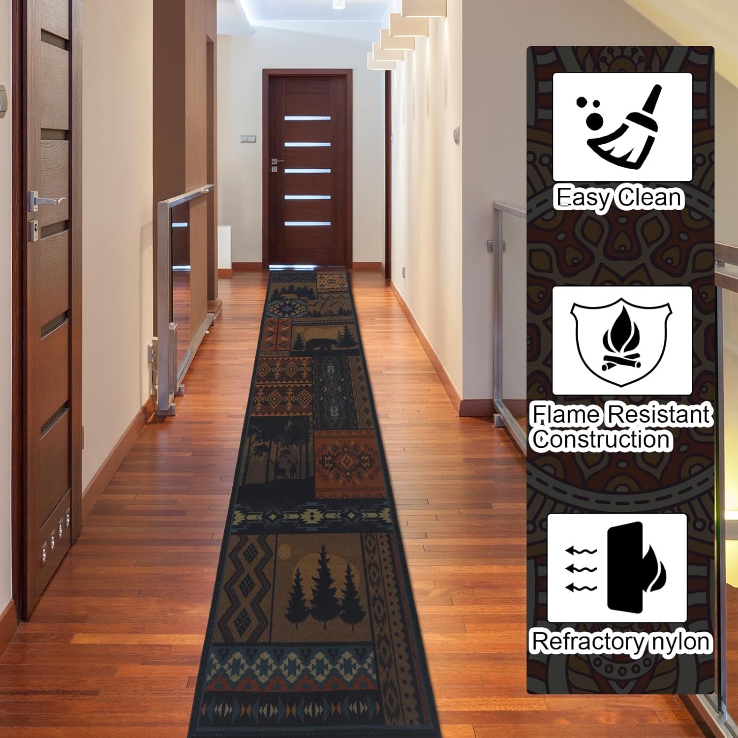Alfombra de pasillo de cabaña de 2 x 7.3 pies, alfombra para chimenea, alfombra de área de vida silvestre, alfombra resistente al fuego, alfombra de