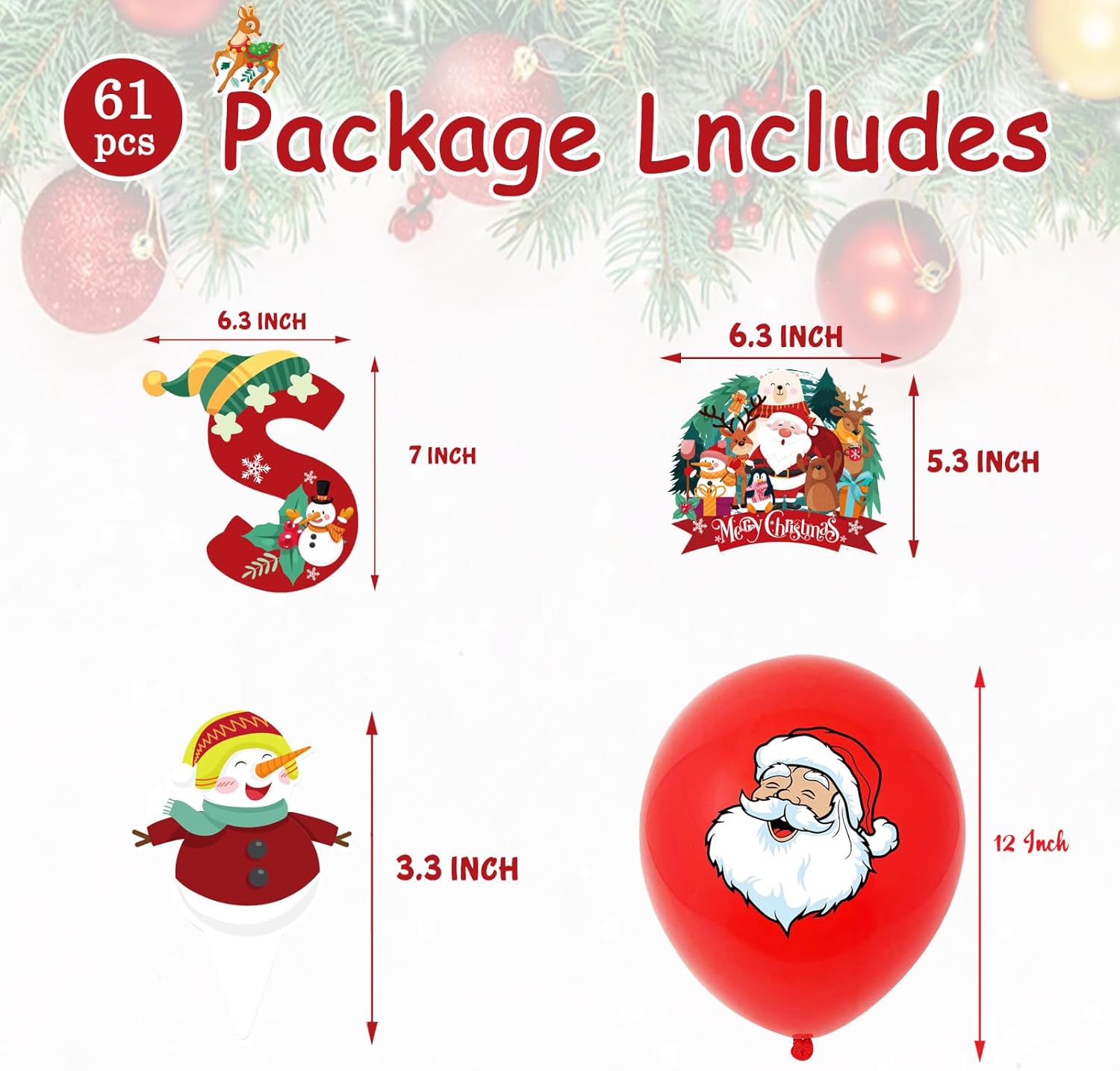 Juego de 61 piezas de decoración de Navidad, suministros de decoración de fiesta de Navidad, pancarta de decoración de Navidad, globo de Papá Noel,