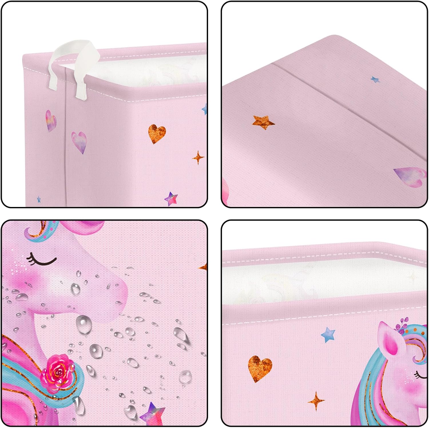 Clastyle Adorable cesta rectangular con diseño de unicornio rosa, estrella de nube, corazón, ropa, libros, cubo de almacenamiento de juguetes, 36L