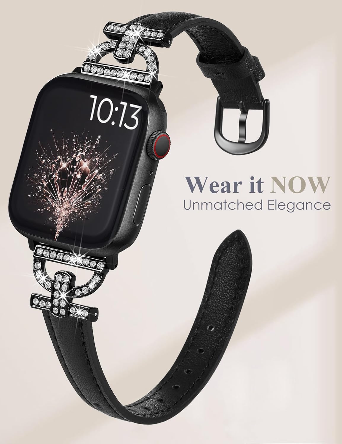 TOYOUTHS Correa de cuero compatible con Apple Watch Band 3840414244451.929 in, correa delgada y elegante para mujer con hebilla de metal de diamante