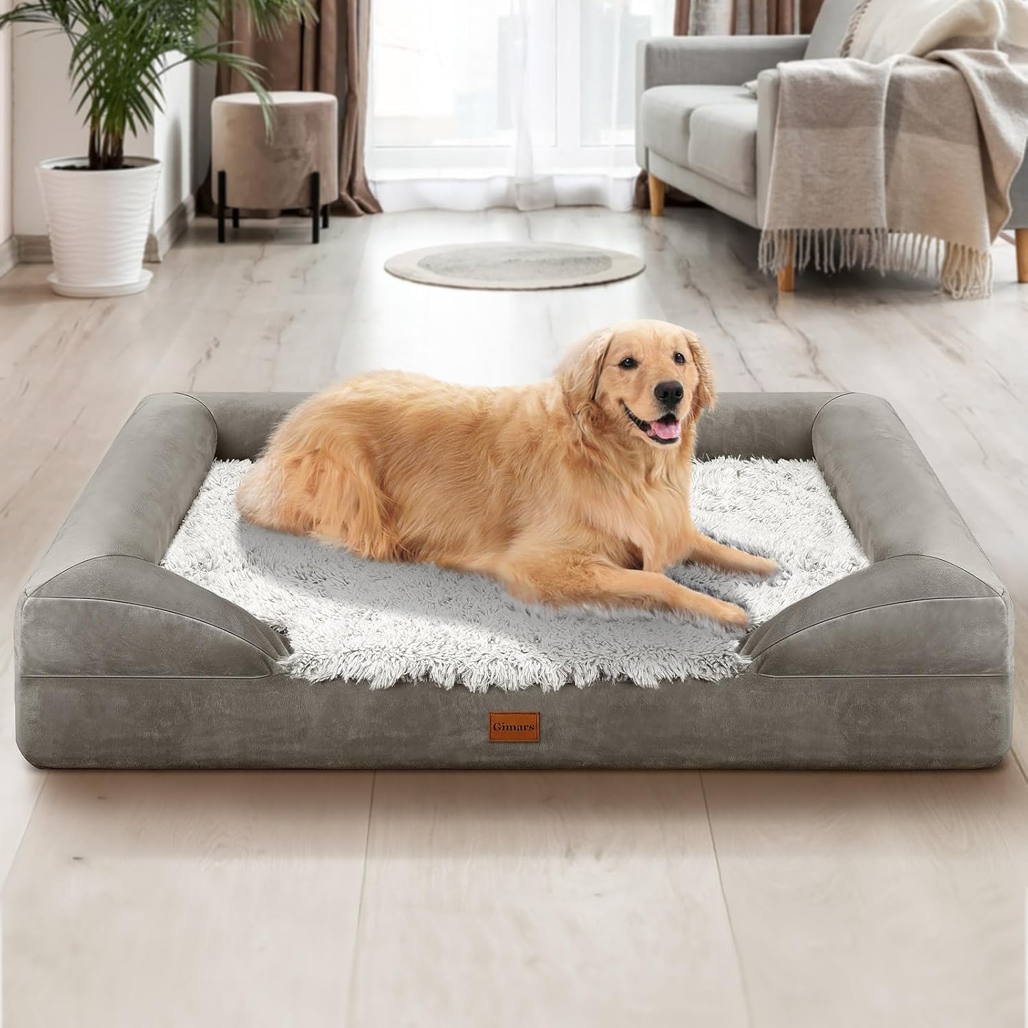 Gimars Cama ortopédica gruesa de espuma de huevo ultra suave para perros grandes, impermeables, de alto apoyo, con fácil limpieza, extraíble,