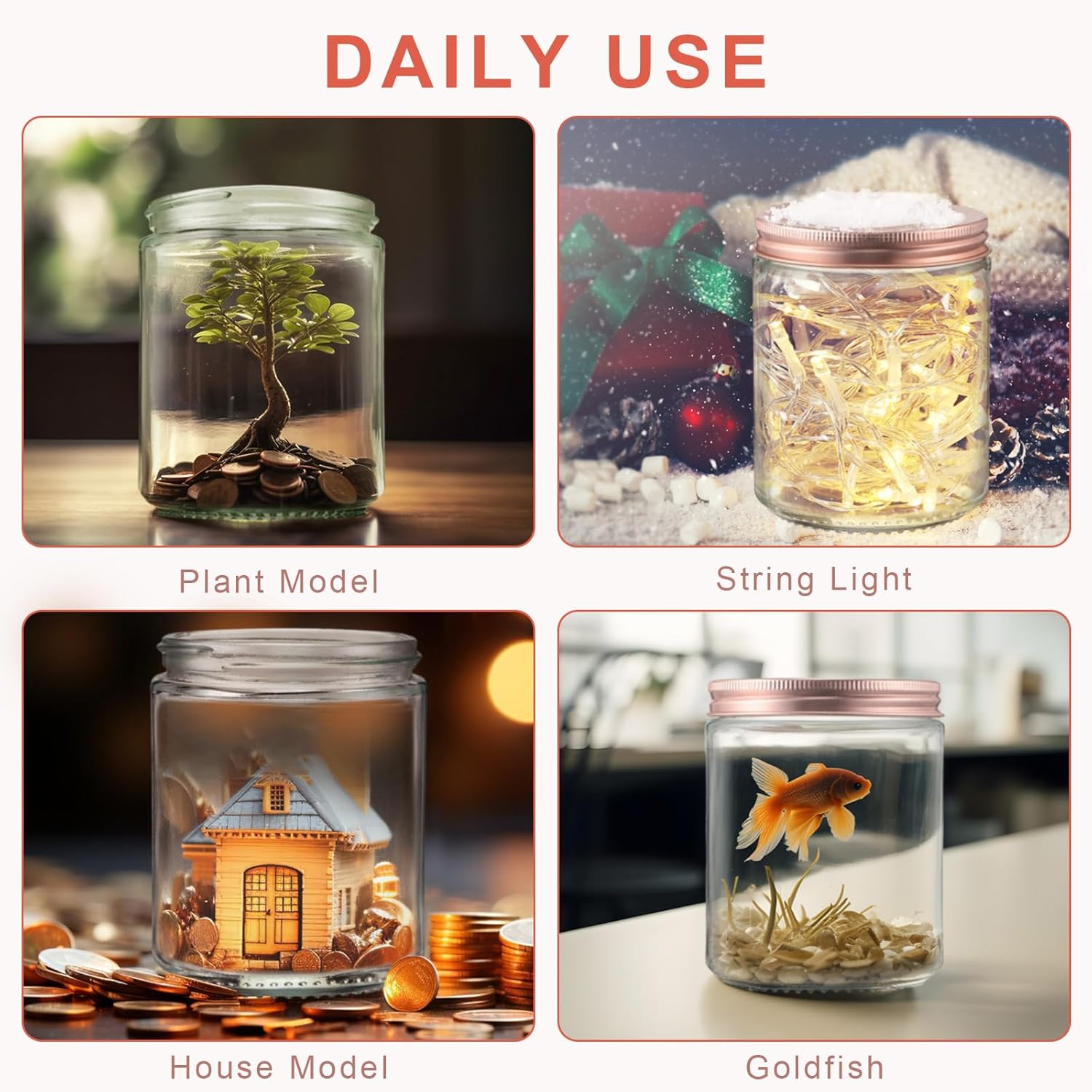 12 tarros de vidrio gruesos de 8 onzas y 8.5 fl oz con tapas de metal, tarros transparentes para hacer velas con tapas de oro rosa, recipientes
