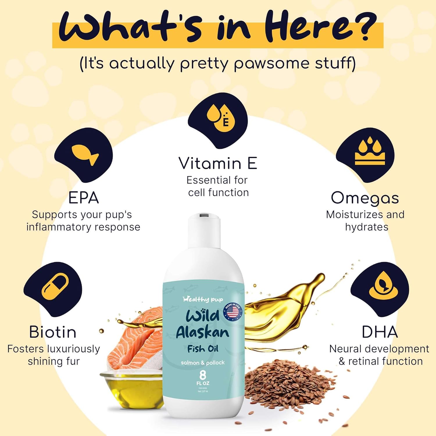 Aceite de salmón salvaje de Alaska para perros con aceite de abadejo, 8 onzas de aceite de abadejo y salmón, aceite de pescado Omega 3, EPA y DHA,