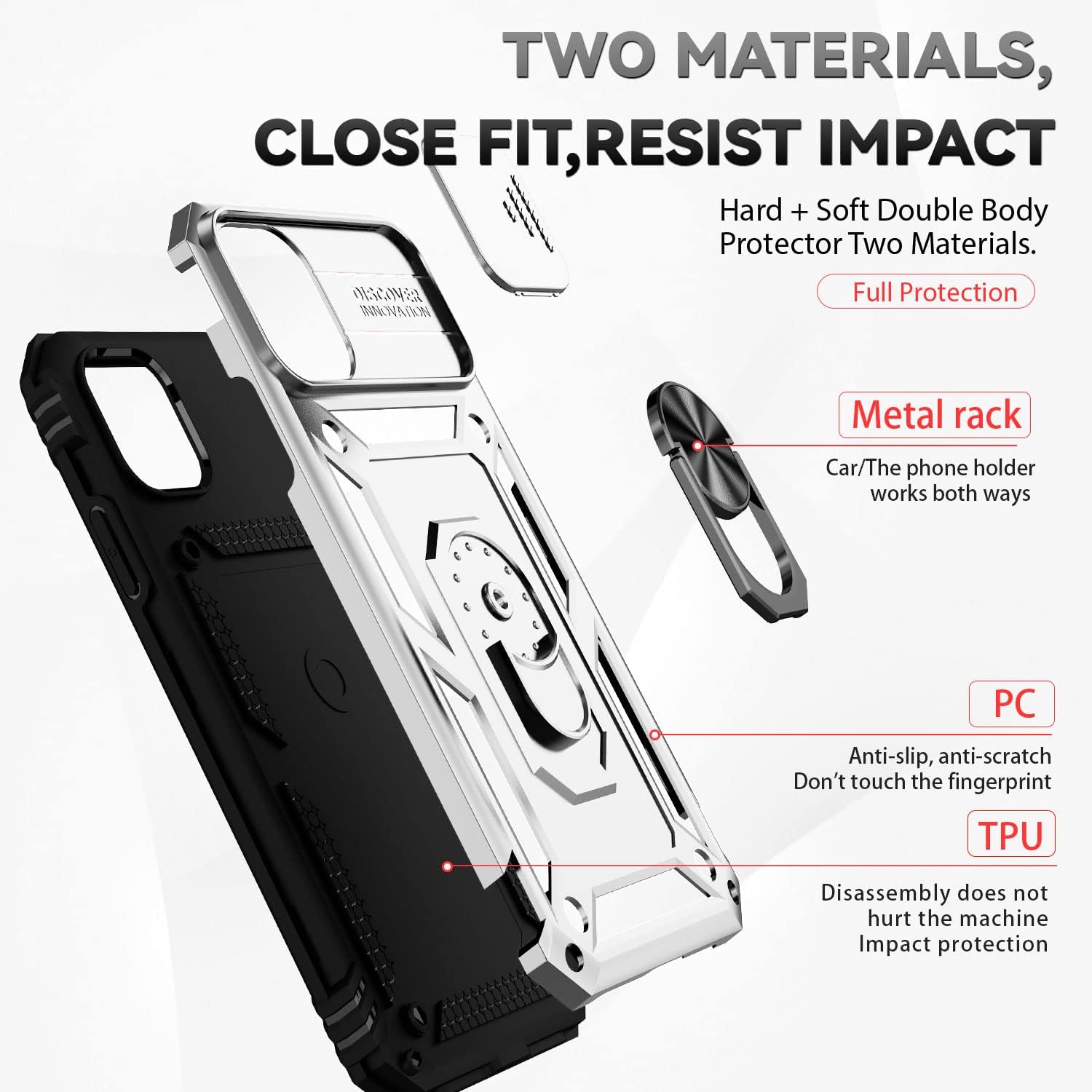 Funda para iPhone 11 con cubierta para lente de cámara, protector de pantalla HD, doble capa protección contra caídas de grado militar de 15 pies