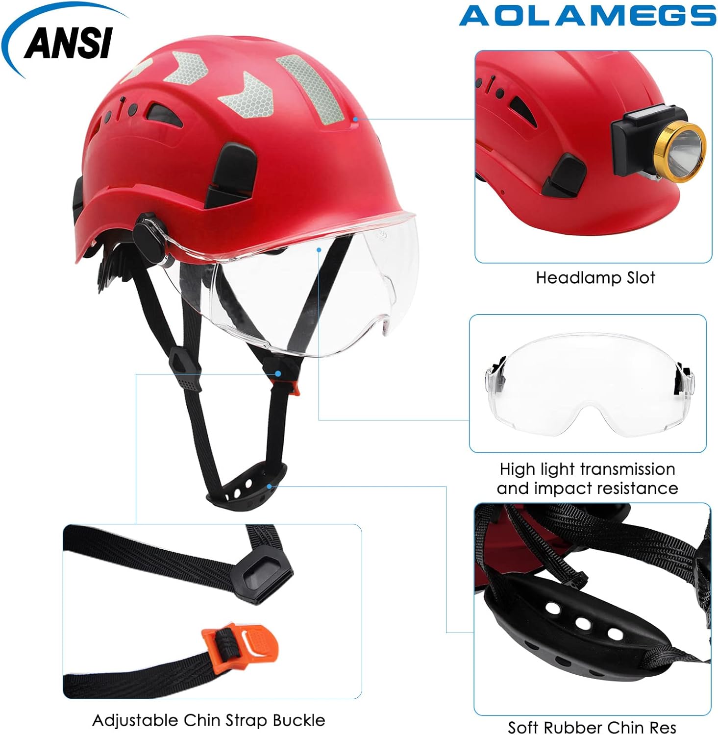 AOLAMEGS Casco de seguridad de construcción  ANSI Z89.1 OSHA aprobado por la OSHA cascos de seguridad con correas para la barbilla, sombreros