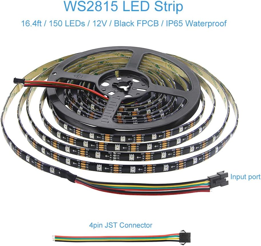 ALITOVE WS2815 12V WS2812B Tira de luz LED RGB direccionable 16.4ft 150 LED WS2813 12V programable de color de ensueño LED Pixel Tira de señal de