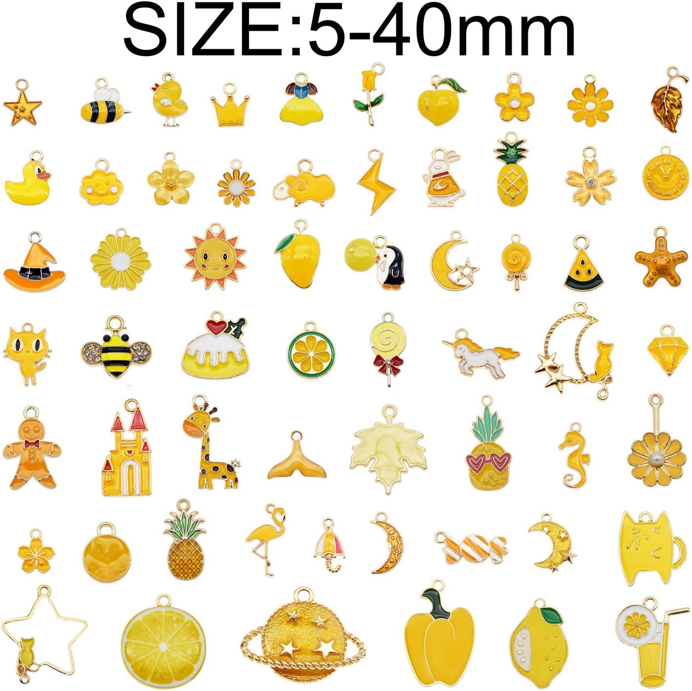 JJG 40 piezas (20 pares) surtidos chapados en oro esmaltados de animales frutales, luna, estrella, delicados, colgantes, flores, colgantes para