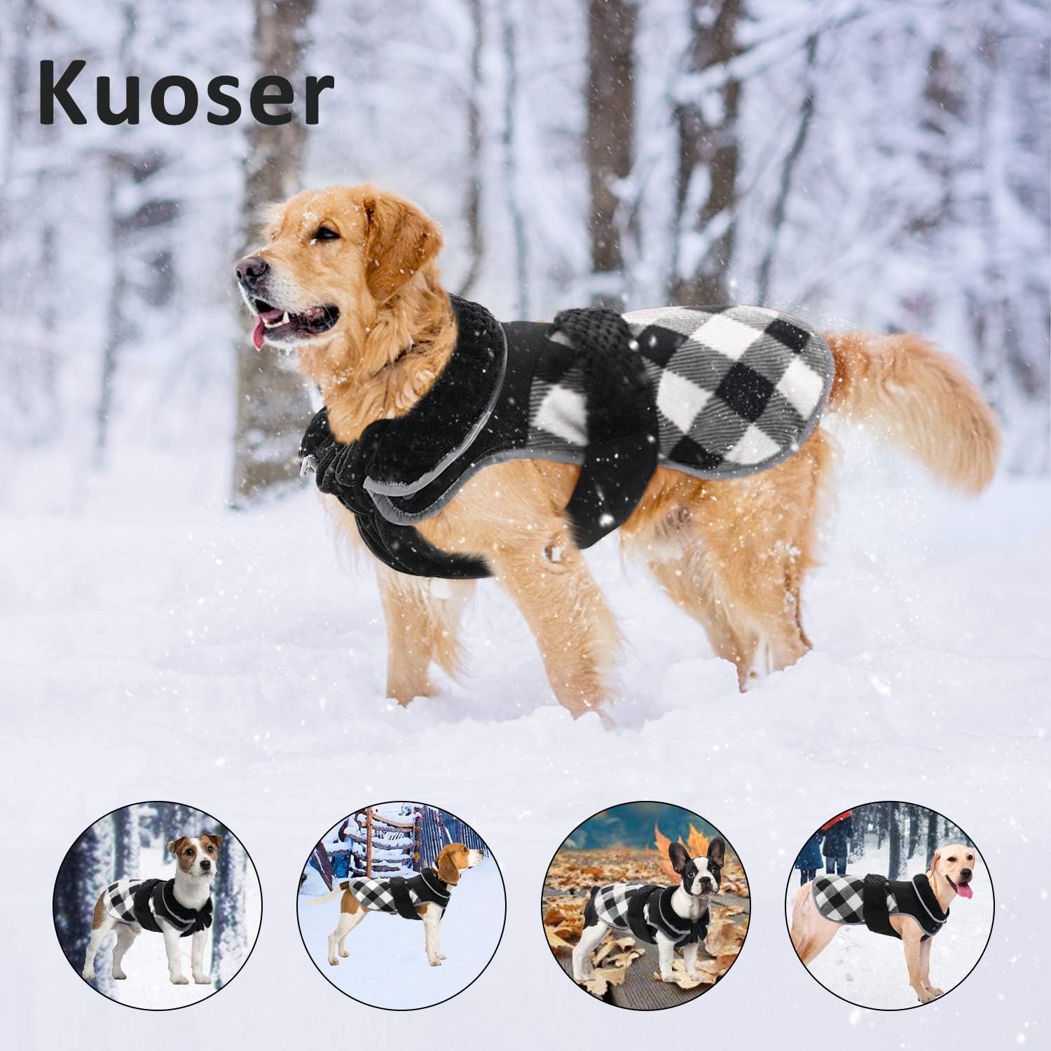 Abrigo para perro Kuoser de invierno, de estilo británico a cuadros, con forro polar, prenda cálida para Navidad, chaqueta para perro para el frío,