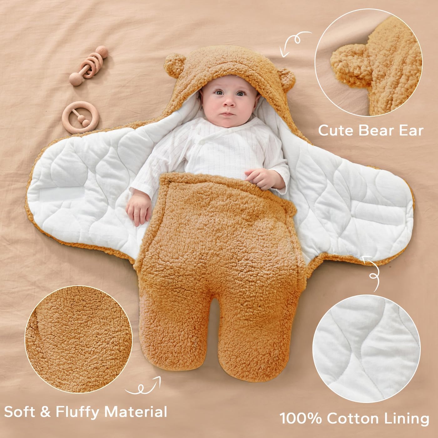 FUNUPUP Manta de bebé para niños recién nacidos de 3 a 6 meses, 2.5 TOG suave y cálida para bebé, manta de recepción de oso lindo para recién nacido