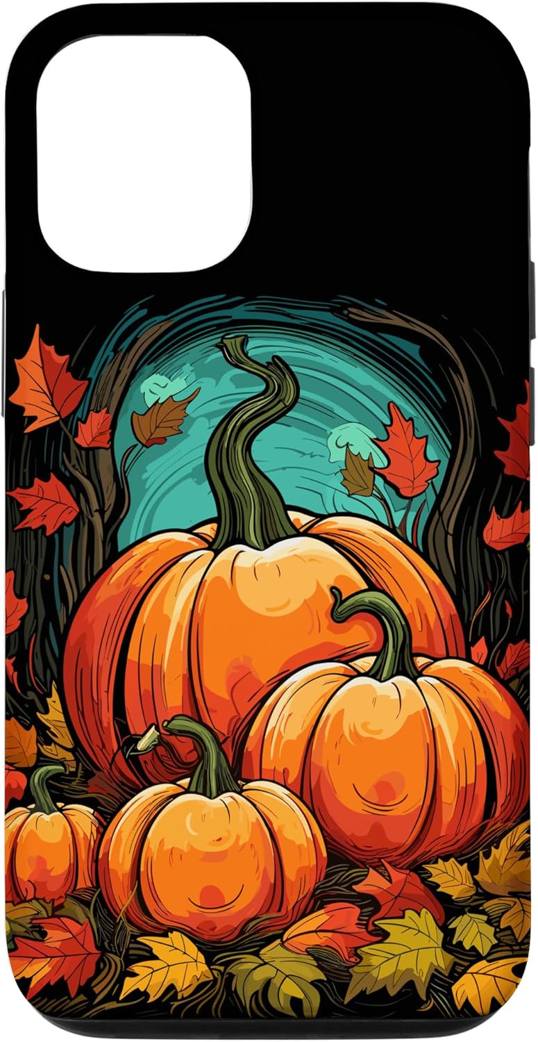 Funda para iPhone 1212 Pro con diseño de hojas de otoño y calabazas de arce para Halloween