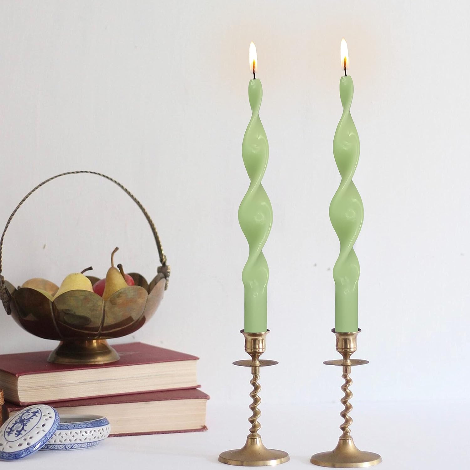 Velas cónicas de color verde, vela cónica en espiral, vela cónica torcida, vela de Navidad de 10 pulgadas de alto, velas cónicas para Navidad,