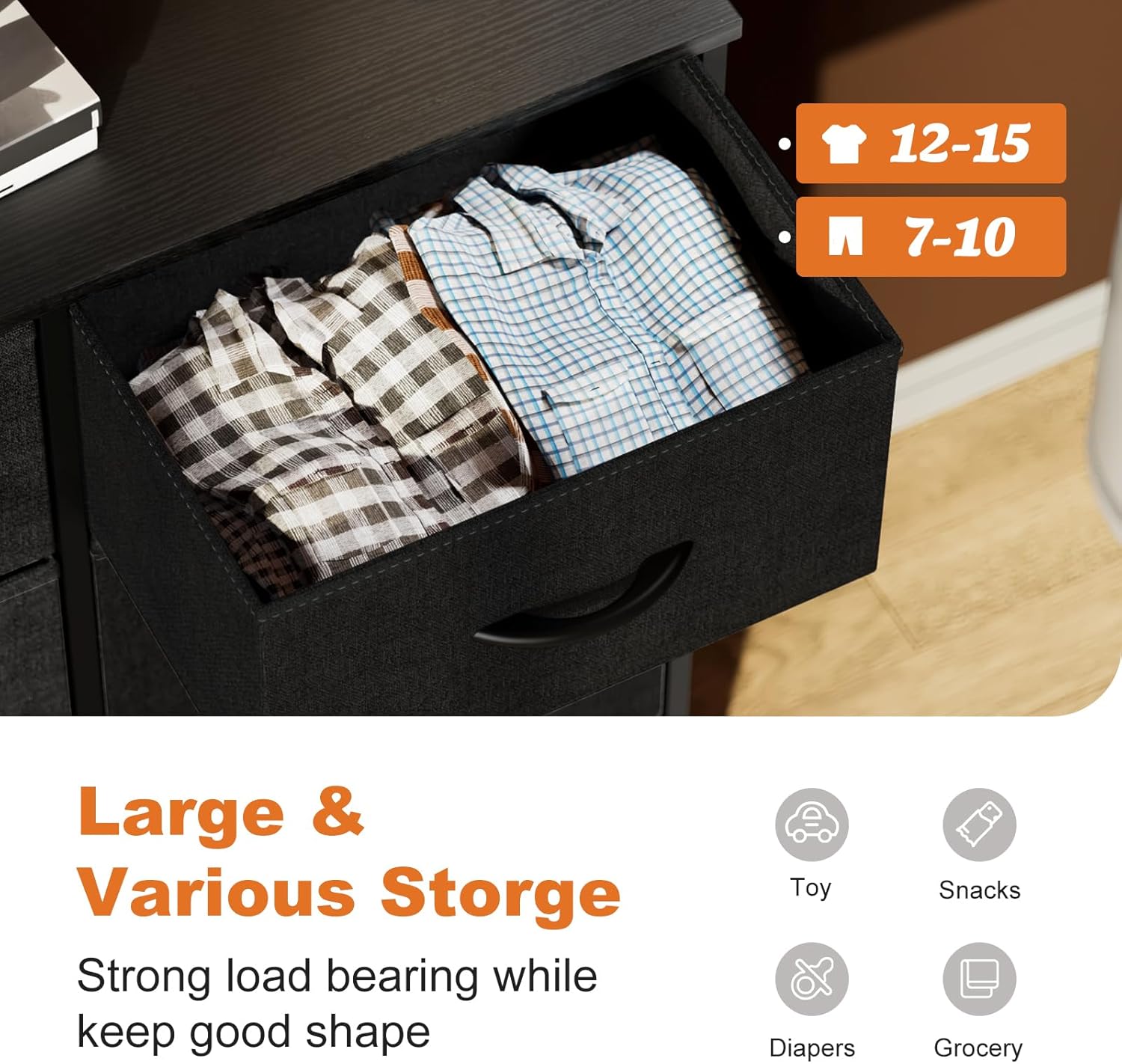 Sweetcrispy Cómoda de tela con 6 cajones – Almacenamiento para dormitorio con soporte de TV