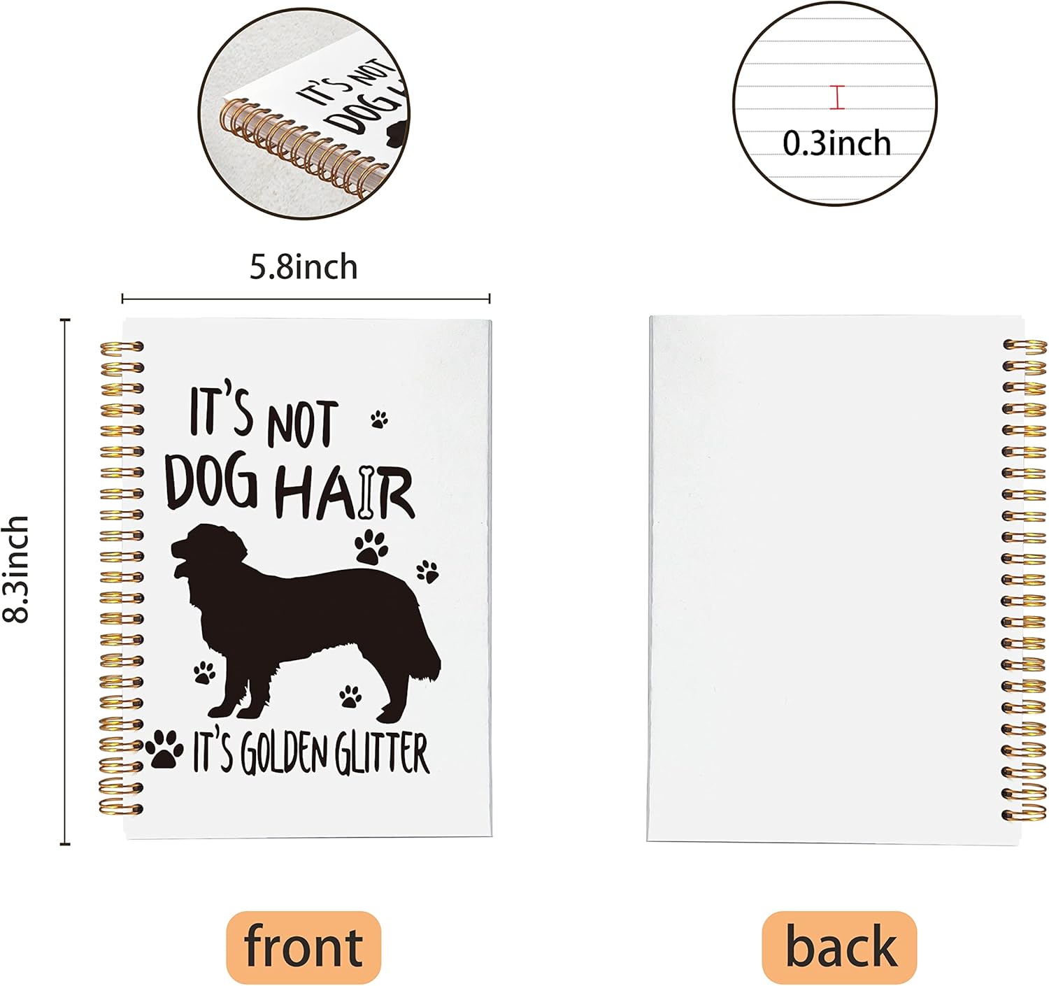 Funny Golden Retriever It’s Not Dog Hair It’s Golden Glitter – Cuaderno en espiral de 5.5 x 8.3 pulgadas, cuaderno con espiral de tapa dura forrada