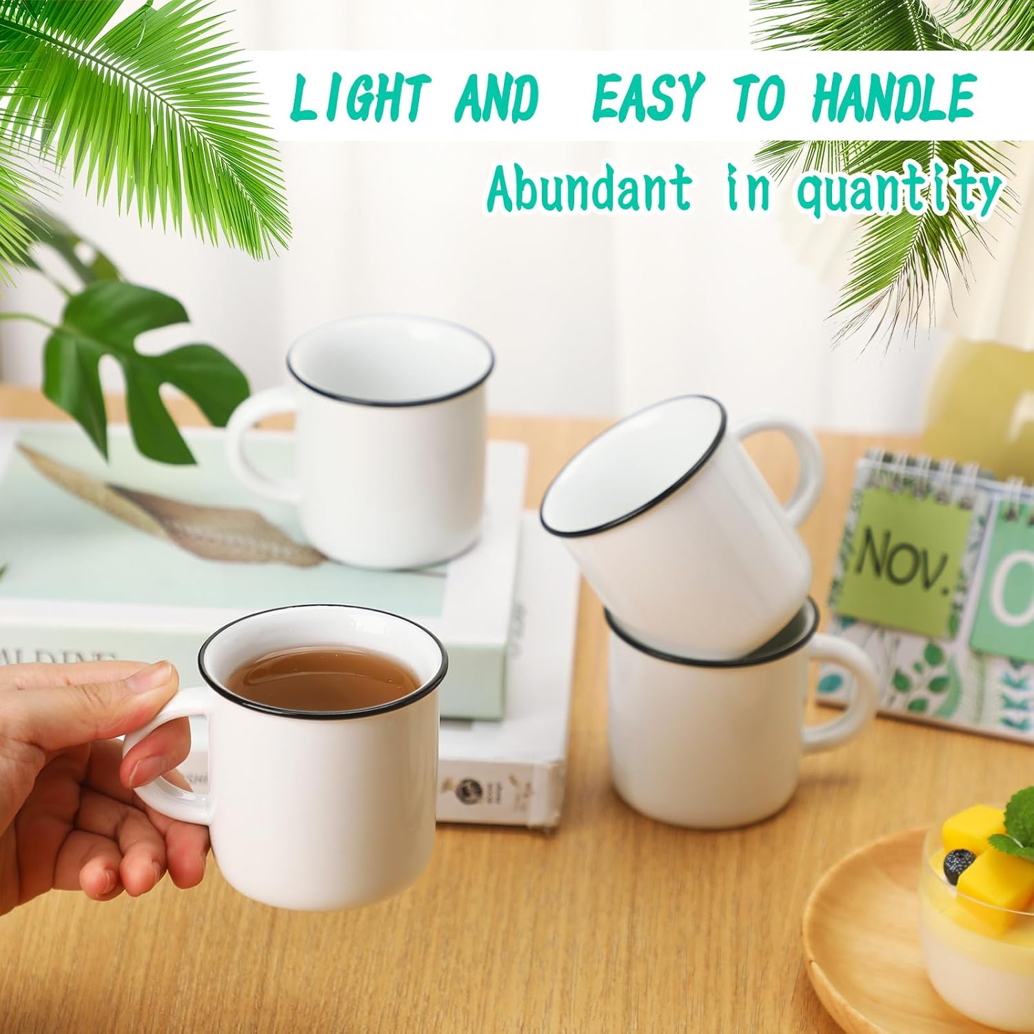 Uiifan 24 tazas de café blancas de cerámica a granel para el hogar, viajes, pequeñas tazas de camping portátiles, tazas vintage de espresso con asa,