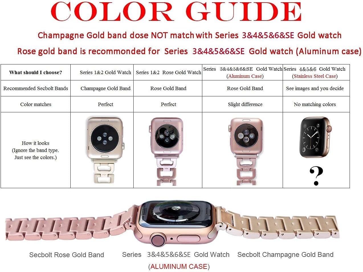 Secbolt Correas compatibles con Apple Watch Band de 1.496 pulgadas, 1.575 pulgadas, 1.614 pulgadas, 1.654 pulgadas, 1.732 pulgadas, 1.772 pulgadas,