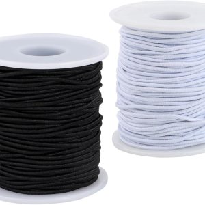 Cuerda elástica para pulsera, 2 rollos de cuerda elástica de 0.059 in para pulseras, joyería, collares, cuentas y manualidades (negro y blanco) Cuerda elástica para pulsera, 2 rollos de cuerda elástica de 0.059 in para pulseras, joyería, collares, cuentas y manualidades (negro y blanco)