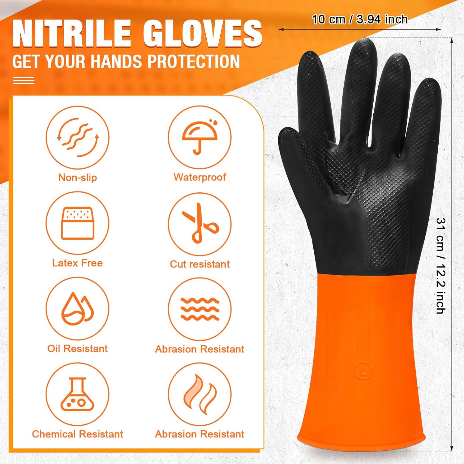 12 pares de guantes de látex industriales reutilizables resistentes a productos químicos, resistentes al ácido, aceite, álcali